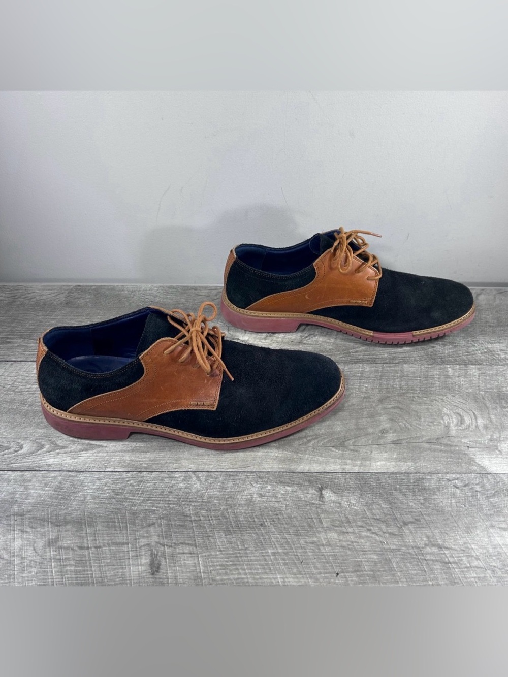 Cole Haan Grand+ Men’s Black Suede Brown Saddle Leather Oxfords Shoes Size 11.5